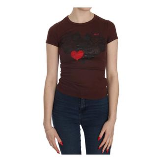 Exte T-Shirts, female, Brown, Size: 2XS Crew Neck Short Sleeve Top