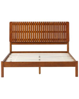Walker Edison Slatted Headboard Mid-Century Modern Solid Wood Queen Bed