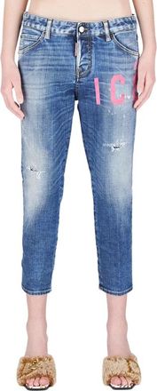 Dsquared2 Icon Crop Jeans - Dames - Loose Fit Jeans - Blauw - XS - Katoen - Jeans