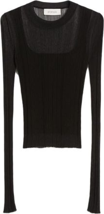 Sportmax Trompe loeil Viscose Trui - Dames - Longsleeves - Zwart - L - Polyester - Tops