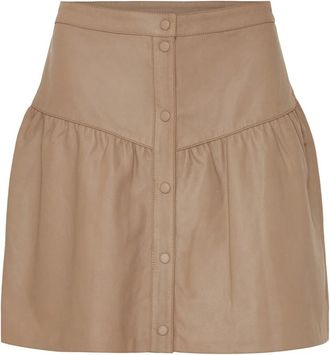 Notyz Skirt With Buttons Skind 11210 - Dames - Leren & Su&egrave;de rokken - Beige - M - Leer - Rokken