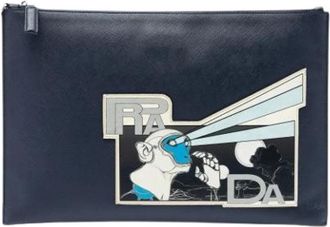 Prada Pre-owned Vintage Clutch - Dames - Vintage Clutch - Blauw - ONE Size - Leer - Vintage