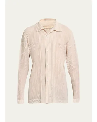 Homme Pliss&eacute; Issey Miyake Mens Rustic Mesh Button-Down Shirt