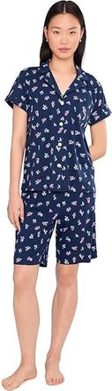 Lauren Ralph Lauren Knit Short Sleeve Notch Collar Bermuda Pj Set Womens Pajama Sets Navy Ground Floral : XL (US 16-18)
