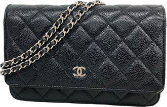 Chanel Black Grained Calfskin Chain/Shoulder Wallet (Pre-Owned)