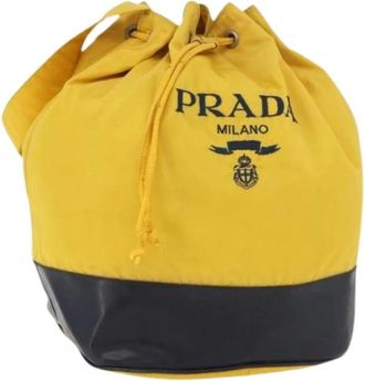 Prada Pre-owned Bucket Bags, female, Yellow, Size: ONE SIZE Pre-owned Vintage Nylon Bucket Bag