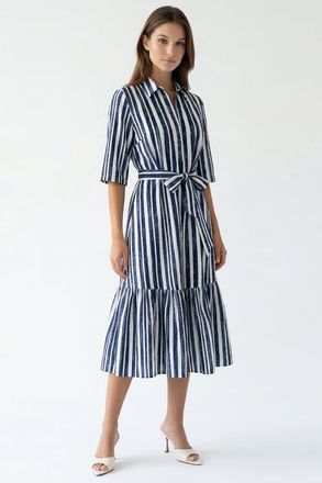 Exquise Darcio Shirt Collar Short Sleeve Belted Midi Dress in Sax at Nordstrom, Size Xx-Large