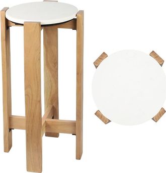 Jonathan Y Designs Elena 24 Minimalist Structured Wood Drink Table and Decorative End Table with White Marble Round Top in Natural/white at Nordstrom