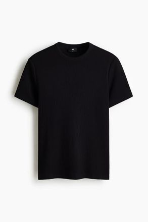H&M Slim Fit Ribbed T-shirt in Black at Nordstrom, Size Xx-Large