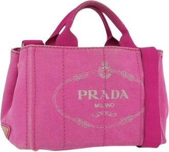 Prada Pre-owned Vintage Canvas Tote Bag - Dames - Vintage Shopper - Roze - ONE Size - Leer - Vintage