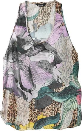 Just Cavalli Bloemenprint Chiffon Top - Dames - Tops zonder mouwen - Veelkleurig - XS - Chiffon - Tops