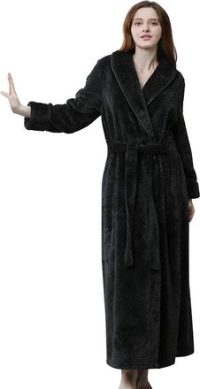 Generic Fleece Housecoats For Women Uk Long - Soft Plush Fluffy Bathrobe Women - Soft Plush Bathrobe Dressing Gowns Fluffy Bathrobes Cotton Long Warm Teddy wa