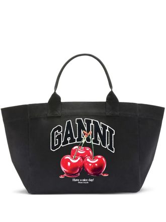 Ganni shopper XXL CHERRY printed tote bag - women - Recycled Cotton/Recycled Cotton - One Size - Black