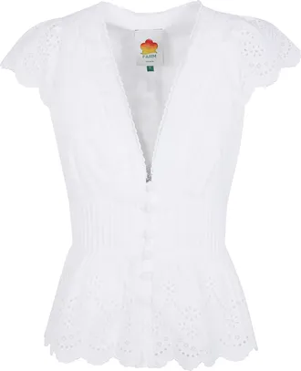 Farm Rio Shirt White Embroidery Blouse