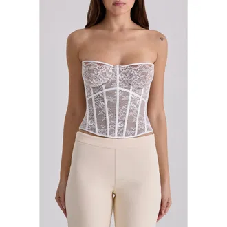 House of CB Ayana Lace Corset Top in White at Nordstrom, Size X-Large A