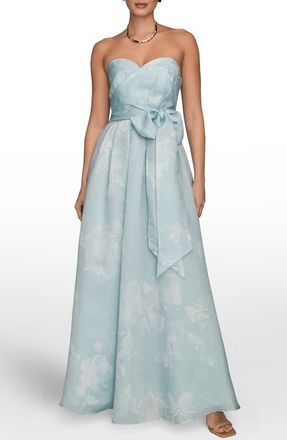DKNY Floral Strapless Fit & Flare Gown in Sea Mist Multi at Nordstrom, Size 2