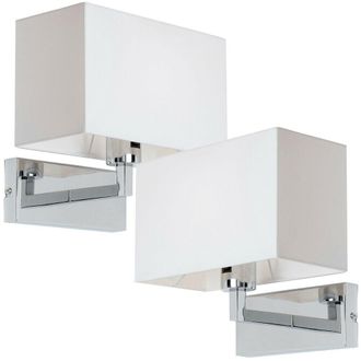 Loops 2 PACK Dimming LED Wall Light Chrome & White Shade Sleek Rectangle Lamp Fitting
