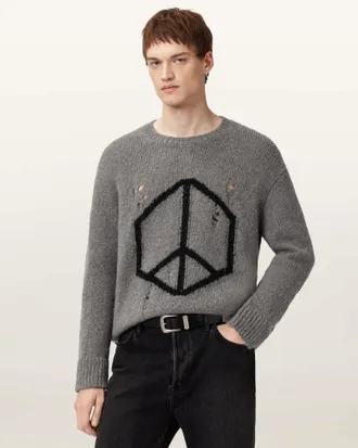 AllSaints Wool/Alpaca Message Oversized Wool Jumper, Size: XXL