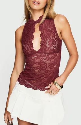 Princess Polly Quinbie Lace Sleeveless Top in Burgundy at Nordstrom, Size 10