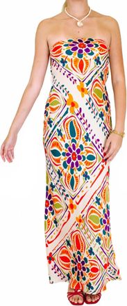 Lavender Brown Talia Floral Strapless Maxi Dress In Cream/ Orange Multi