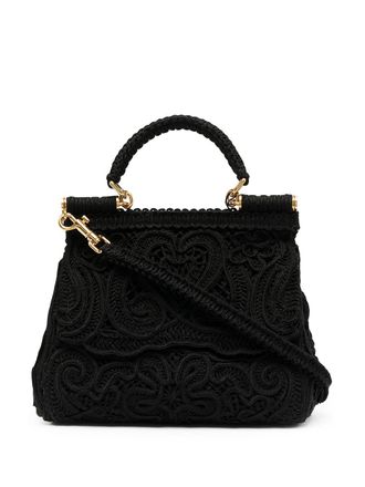 Dolce & Gabbana small Sicily lace top-handle bag - women - Cotton - One Size - Black