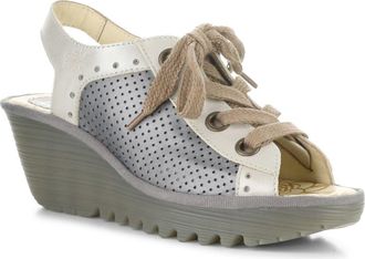 FLY London Yuta Platform Wedge Sandal in Silver/plomo Dub at Nordstrom, Size 10-10.5Us