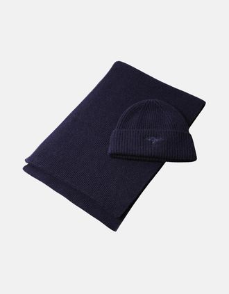 Fynch-Hatton Mens Pure Wool Beanie & Scarf Set Navy - Size: ONE size