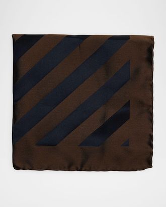 Brunello Cucinelli Mens Double-Face Wide Stripe Silk Pocket Square