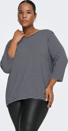 Only Carmakoma 3/4-Arm-Shirt ONLY CARMAKOMA CARLINA 3/4 SLEEVE V-NECK BLOUSE JRS, Damen, Gr. L, night sky stripes:cloud dancer, Jersey, Obermaterial: 96% Viskose, 4%