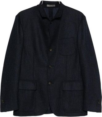 Corneliani Structured Blue Jacket With Stand Collar