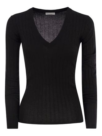 Brunello Cucinelli ribbed V-neck sweater - Black