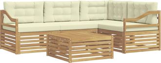 vidaXL Conjunto De Sof&aacute;s De Exterior 5 Uds. Blanco Y Crema Poli&eacute;ster Vidaxl
