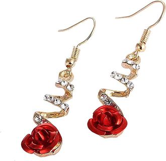 Generic 1 Pair Rose Flower Shape Women Earrings All-Matched Elegant Spiral Long Dangle Earrings Jewelry AccessoryDurability