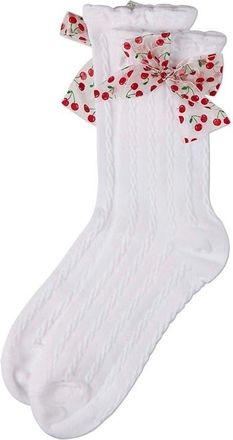 MeMoi Cherry Bow Cable Crew Socks in White at Nordstrom, Size 9