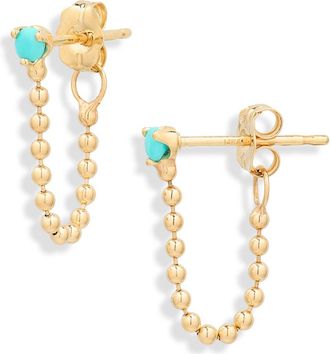 Zo&euml; Chicco 14K Gold Turquoise Bead Front/Back Earrings in 14K Yellow Gold /Turquoise at Nordstrom