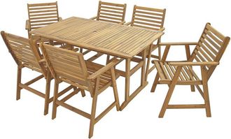 Sunnydaze Hatteras 7Pc Acacia Outdoor Dining Set With Table & Armchairs
