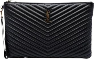 Saint Laurent Pre-owned Vintage Quilted Clutch - Dames - Vintage Clutch - Zwart - ONE Size - Leer - Vintage