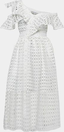 Self Portrait White Guipure Lace One Shoulder Midi Dress