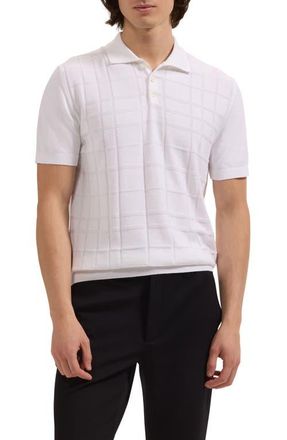 Bugatchi Textured Grid Polo Sweater in White at Nordstrom, Size Xx-Large