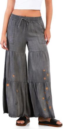 BILLY T Prettier in Person Tiered Wide Leg Denim Pants in Smoked Pearl at Nordstrom, Size X-Large