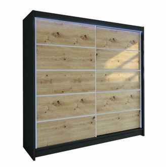 Mirjan24 Armario Closico 153, Negro + Roble Artisan, 215x180x58cm, Puertas De Armario: Correderas, N&uacute;mero De Estantes: 5, Led