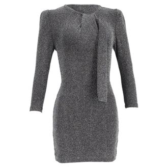 Iro Perk gebreide mini-jurk met strik bij de hals en lange mouwen in metallic zilverkleurig nylon