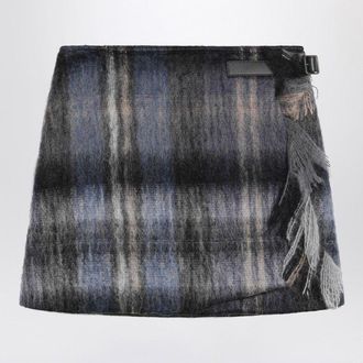 Loewe Womens Blue Checked Mini Skirt In Mohair And Wool Blend - Black - Size EU 36 (Womens)