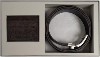 Emporio Armani Leren Riem en Kaarthouder Set - Heren - Riemen - Bruin - ONE Size - Leer - Accessoires