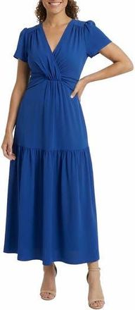 London Times Short Sleeve Twisted Empire Waist Maxi Dress in Blue at Nordstrom Rack, Size X-Large