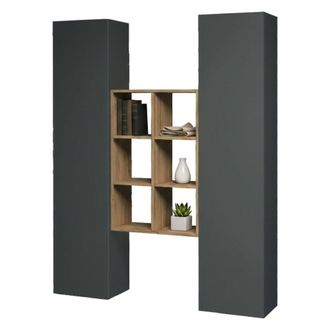 Dmora Aparador Ddeluc, Juego De Sal&oacute;n Con 2 Puertas Y Estantes, Buffet De Sal&oacute;n, Aparador De Cocina, 100% Made In Italy, Cm 140x30h180, Antracita Y Arce - D