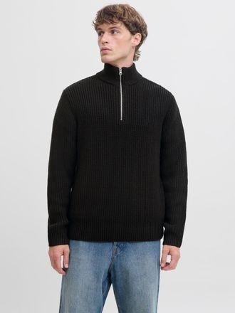 Jack & Jones Troyer JACK & JONES JORBLEECKER KNIT HALF ZIP BF, Herren, Gr. XL, schwarz, Strick, Obermaterial: 65% Polyacryl, 35% Baumwolle, unifarben, regular fit 