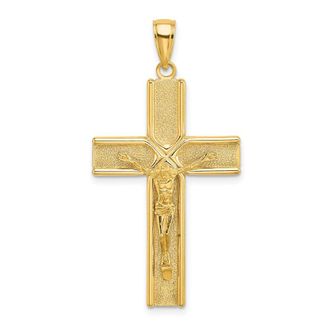 Diamond2Deal 14k Yellow Gold Satin Finish Crucifix Charm