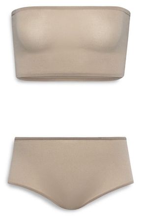 Alaia Second Skin Bandeau Bra & Boyshorts Lingerie Set in Mastic at Nordstrom, Size 4 Us