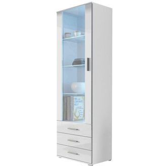 Mirjan24 Estanter&iacute;a Tornola 102, Blanco + Blanco brillante, Cerrable, Con cajones, Con puertas, Vidrio, Aglomerado laminado, N&uacute;mero de puertas: 1, N&uacute;mero de